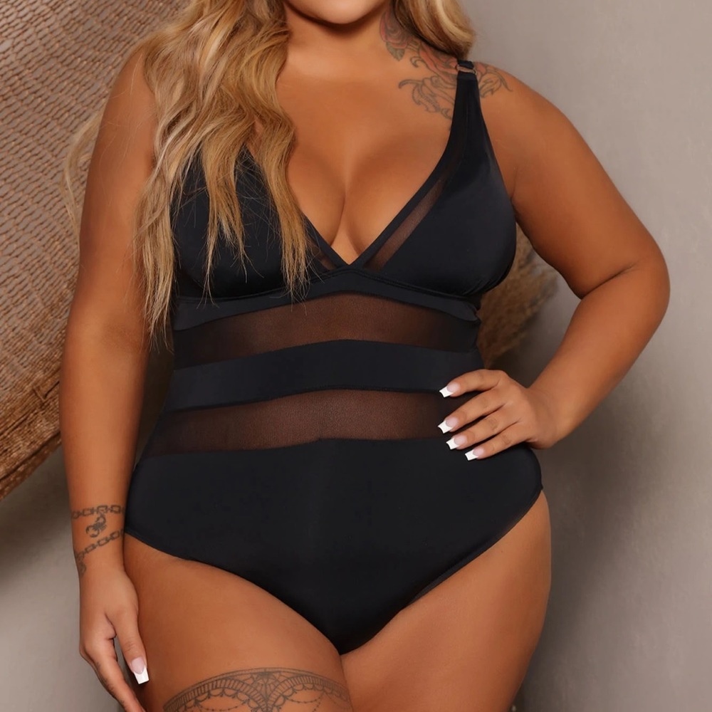 Sexy Black Mesh Plus Size Swimsuit